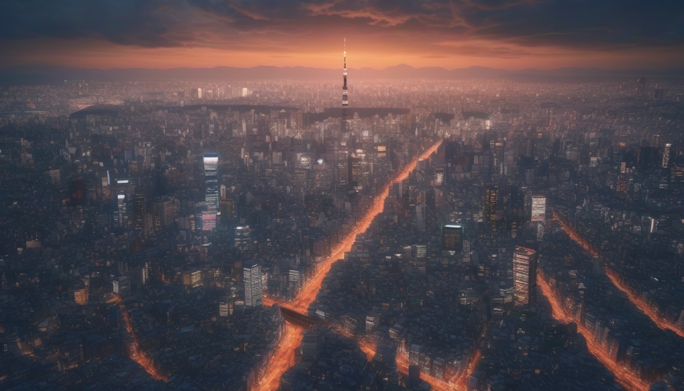 夕暮れの東京の街並みを俯瞰した都市風景
