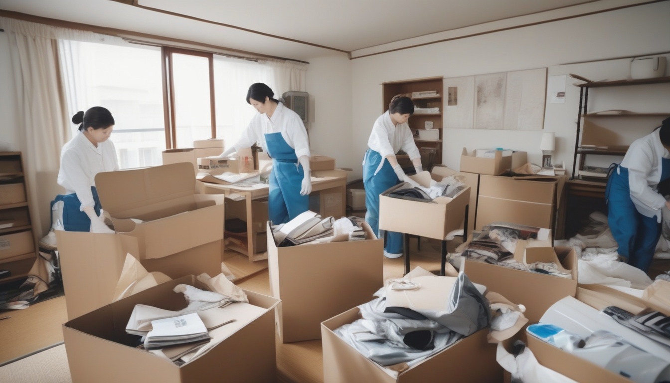 遺品を丁寧に仕分けする遺品整理スタッフの作業風景